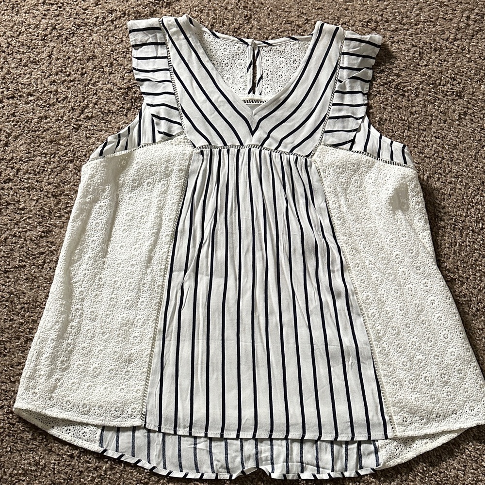 Striped and Eyelet Sleeveless Top